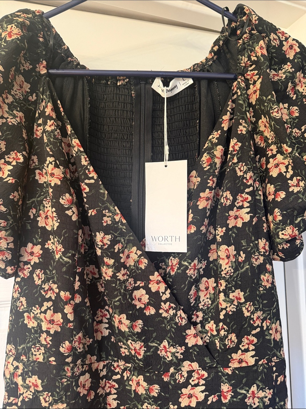 Black Floral Maxi Dress with Puff Sleeves - Picture 2 of 3